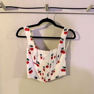 White Cherry Print Corset Top